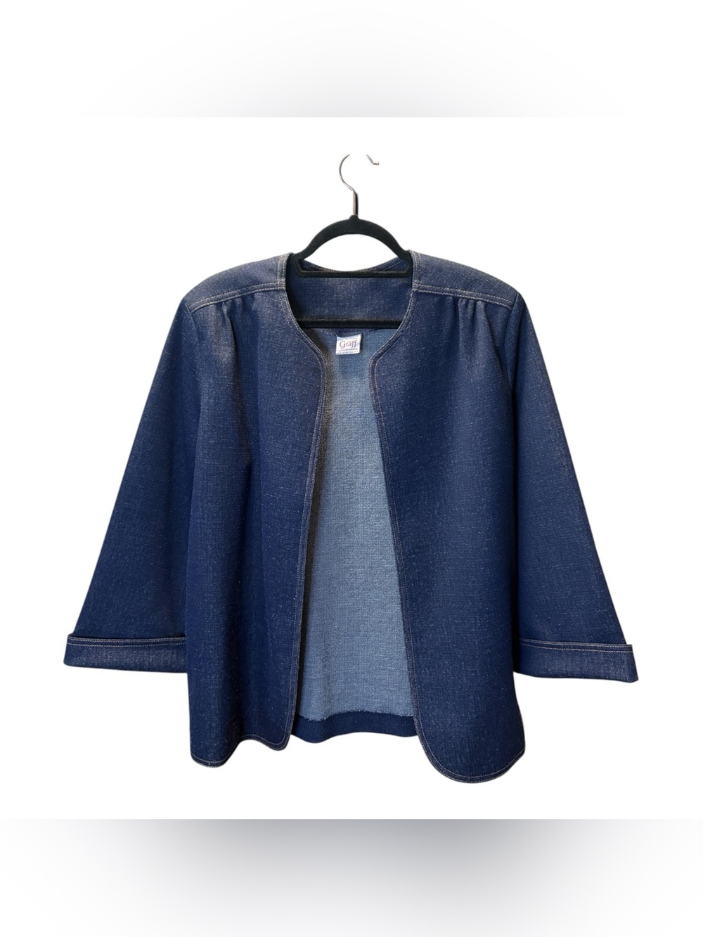 Open-Front Denim Jacket in Dark Blue by Graff